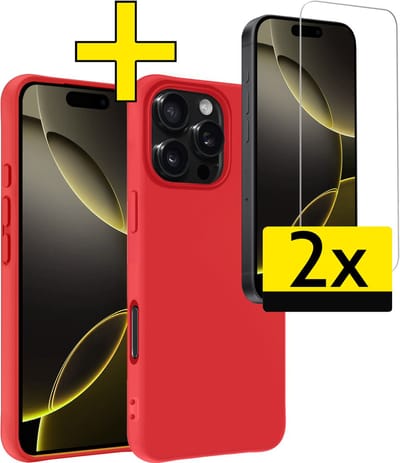 Hoesje - Met 2x Screenprotector - Geschikt voor Apple iPhone 16 Pro - Sterk & Shockproof - Back Cover - Siliconen Case - Telefoon Hoes - Telefoonhoesjes - Rood