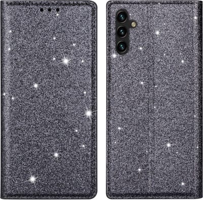 Coverup Hoesje - Geschikt voor Samsung Galaxy A14 Hoesje - Coverup Glitter Book Case - Grijs
