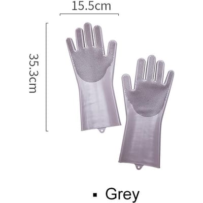 Magische siliconen afwashandschoenen Herbruikbare scrubber Afwasspons Reinigingshandschoenen met borstel Schrobben Keukengereedschap gray