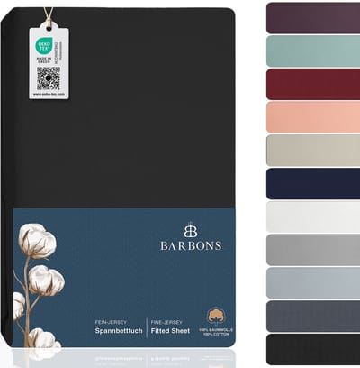 BARBONS hoeslaken 90x200 - hoeslakens Jersey 145 g/m² - 100% katoen - zwart
