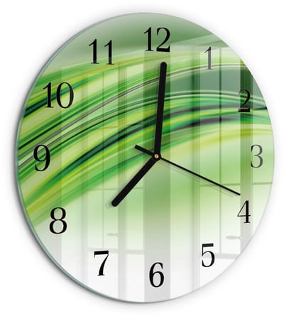 Tulup Wandklok - Abstracte kunst Wandklok Glas Decoratie - 30fi cm - Groente Gekleurde Glazen Klok - Zwarte Handen - Ronde Wandklok - Decoratieve Glazen Klok - Glazen Wandklok Design