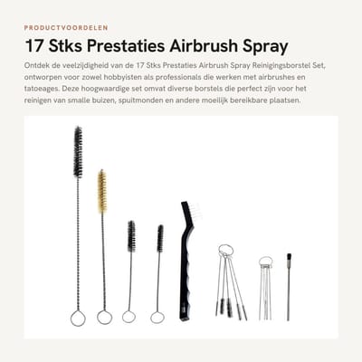 Dailygoods- Reinigingsborstel Set 17 Stks - Hoogwaardige Borstel - Kunststof Handvat - Flexibel - Ideaal voor Airbrush en Tatoeage - Oogje voor Opslag - Schoonmaakborstel