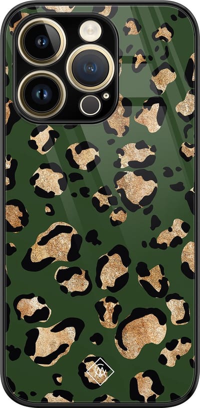 Casimoda® hoesje - Geschikt voor iPhone 14 Pro - Luipaard Groen - Luxe Hard Case Zwart - Backcover telefoonhoesje - Groen