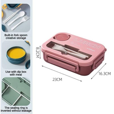 1300ML Draagbare met Vakverdeling Lunchbox Kinderen Studenten Kantoor Bento Box met Vork en Lepel Magnetron Voedselopbergcontainer pink