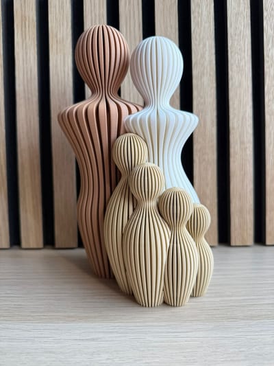 Gezin met 4 kinderen - Japandi Style - Interieur - Familie - Moederdag tip! - Ouders - Family - Statue - Ornament - Biological plastic - PLA - 3D geprint - Modern interieur - 22 cm - JM Woods