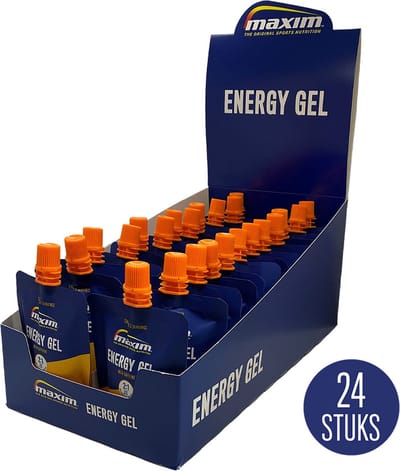 Maxim Energy Gel Orange Caffeine - 24 x 100g - Isotone - Sportgel met frisse sinaasappelsmaak - Sportvoeding