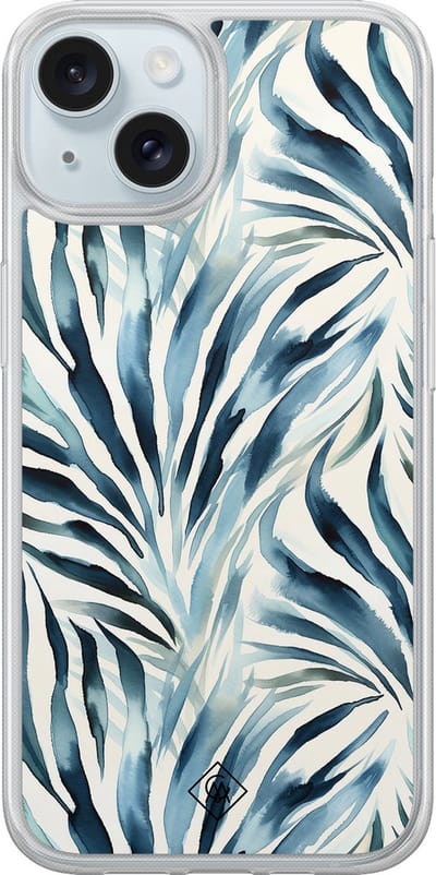 Casimoda® hoesje - Geschikt voor iPhone 14 - Japandi Waves - 2-in-1 case - Schokbestendig - Water - Verhoogde randen - Blauw, Transparant