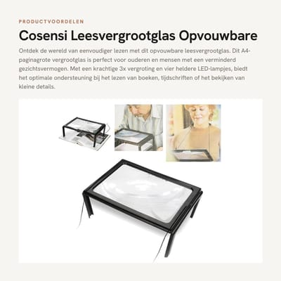 Dailygoods - Leesvergrootglas - Opvouwbare Vergrootlens - 3x Vergroting - A4 Formaat - LED-Leeslampjes - Ideaal voor Ouderen - Handig en Draagbaar