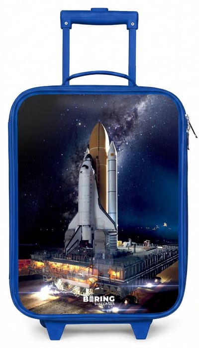 NoBoringSuitcases.com® - Kinderkoffer blauw - Kindertrolley jongen - Spaceshuttle die kan opstijgen - Koffer kind lichtgewicht - Reiskoffer trolley voor kinderen - Koffertje met lichtgevende wieltjes - Rolkoffer