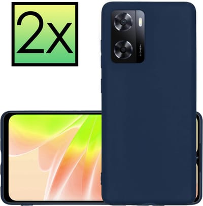 Hoesje - 2 Stuks - Geschikt voor OPPO A57 - Sterk & Shockproof - Case Siliconen - Back Cover - Telefoon Hoes - Donkerblauw