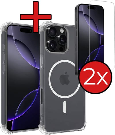 Hoesje - Met 2x Screenprotector - Geschikt voor Apple iPhone 16 Pro - Magsafe Compatible - Sterk & Shockproof - Shock Proof Case - Back Cover - Telefoon Hoes - Telefoonhoes - Transparant