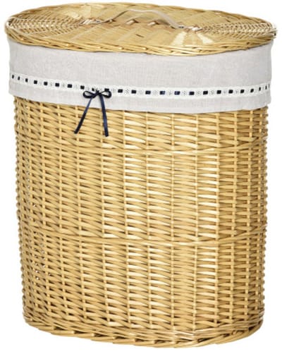 Waskorf, Met Deksel, Geschikt voor Kleding en Speelgoedopslag, Geschikt voor Slaapkamer en Badkamer, 51×38×57 cm, Houtkleur, Rieten