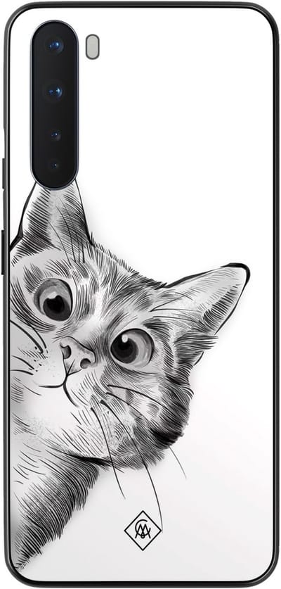 Casimoda® hoesje - Geschikt voor OnePlus Nord - Peekaboo Kat - TPU - Backcover - Grijs - Kat