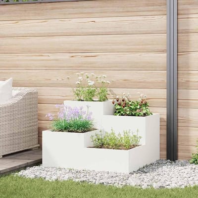Plantenbak Metaal - Bloempot Rechthoekig - Buiten Tuinieren - Open Bodem - 80 x 80 x 60 cm - Wit