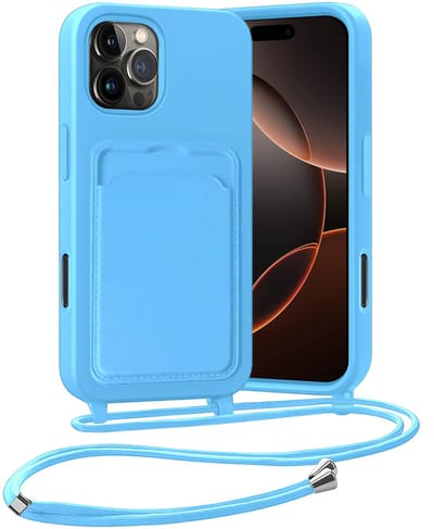 Hoesje Geschikt voor iPhone 16 Pro Hoesje Met Telefoonketting Pasjeshouder Case Koord - Hoesje Geschikt voor iPhone 16 Pro Hoes Met Kaarthouder - Lichtblauw