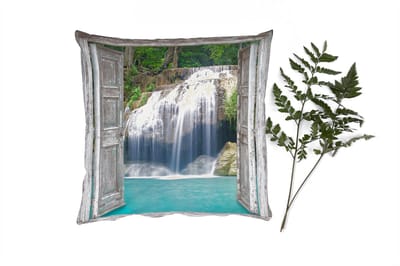 Sierkussens - Kussentjes Woonkamer - 40x40 cm - Doorkijk - Waterval - Natuur - Landschap