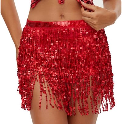 Buikdansrok met pailletten - Heuprok - Franjes - Rave Rok - Outfit voor Dames - 80 cm Lengte - Dansrok