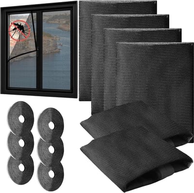 Vliegengaas voor ramen - 6 stuks insectennet met zelfklevende strips, eenvoudig te installeren, muggennet op maat snijden, 150 x 130 cm, ideaal voor bescherming tegen insecten en vliegen