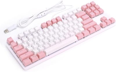 Mechanisch Gaming Toetsenbord met Multimedia Toetsen, Wit en Roze Stijl