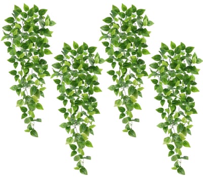 4 stuks 9,6 ft kunstmatige hangende planten, faux pothos met elk 162 bladeren, kunstmatige klimop wijnstok voor slaapkamer muur veranda tuin woondecoratie (geen mand)