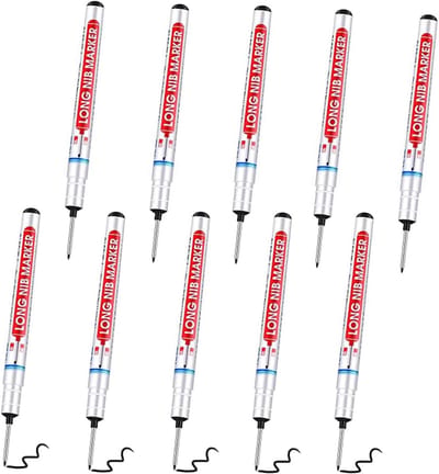 10 stuks Diepe Gatmarker,boorgatmarkering,Diepgatmarker Carpenters Pen,Boorgatmarkeringstool, 20 mm Extra Lange Fijne Punt Permanente Markeerstiften