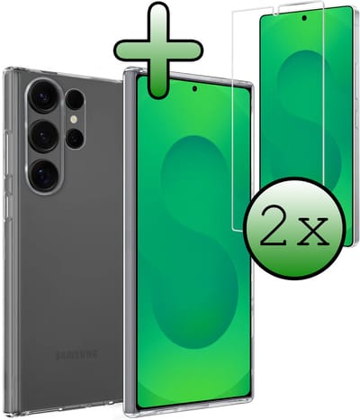 Hoesje Met 2x Screenprotector - Geschikt voor Samsung Galaxy S25 Ultra - Sterk & Shockproof - Back Cover - Siliconen Case - Telefoon Hoes - Transparant