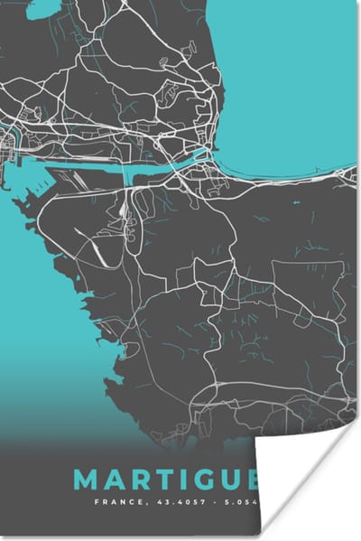 Poster Martigues - Frankrijk - Plattegrond - Kaart - Stadskaart - 120x180 cm XXL