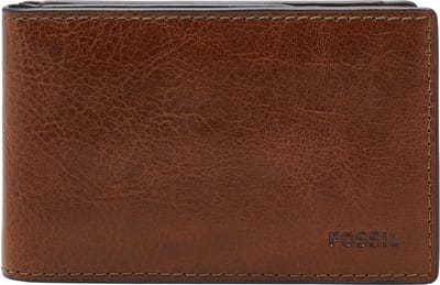 FOSSIL Leren Portemonnee Andrew Magnetic Bifold Cognac Bruine