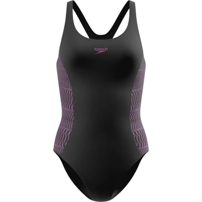 Speedo Placement Muscleback 1P Dames - Sportbadpak Dames met Medalist-Rug - Badpak Dames met Vormvaste Pasvorm - Zwempak Dames Volwassenen - Zwart/Roze - 38
