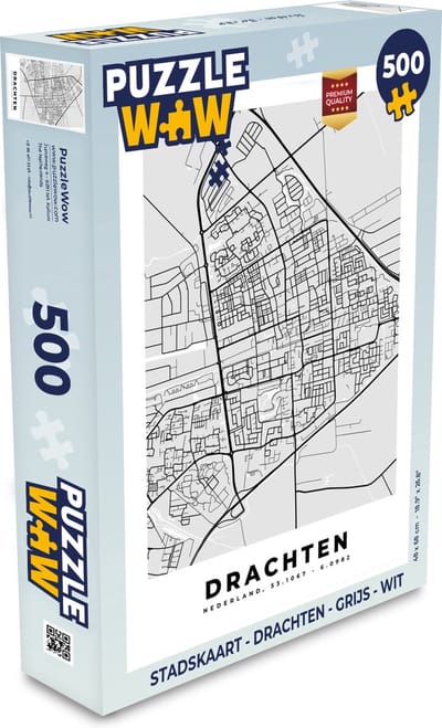 Puzzel Stadskaart - Drachten - Grijs - Wit - Legpuzzel - Puzzel 500 stukjes - Plattegrond
