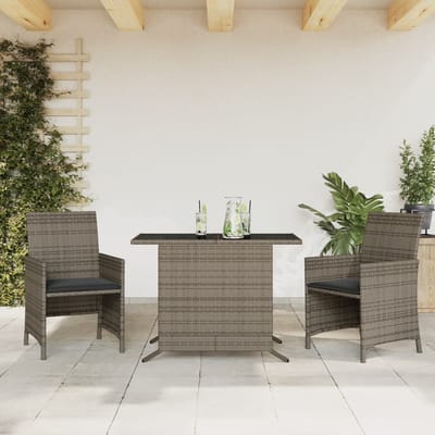 vidaXL - 3-delige - Bistroset - met - kussens - poly - rattan - grijs