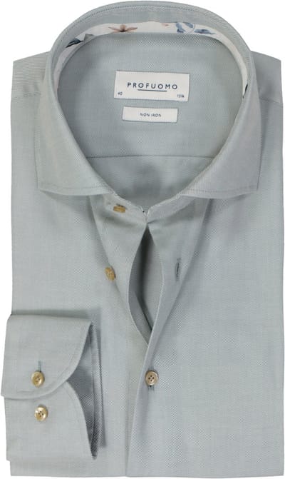 Profuomo slim fit heren overhemd - twill - groen - Strijkvriendelijk - Boordmaat: 43