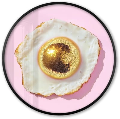 Poster in lijst Rond - Fotolijst 60x60 cm - Posters - Ei - Disco - Ontbijt - Glitter - Ronde posterlijst zwart - Decoratie - Wanddecoratie woonkamer - Muurdecoratie slaapkamer