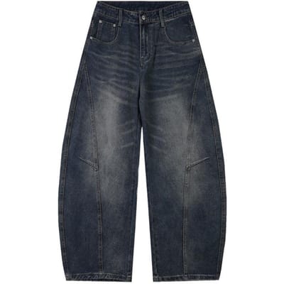 Amerikaanse Gewassen Retro Kattenharen Scimitar Jeans Heren Losvallend Gedrapeerd High Street Wijde Pijpen L