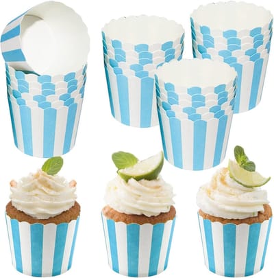 EGoods - Cupcake bakbeker, wegwerp, muffinvormpjes, bakpapier, stevig papier, verjaardagen, bruiloften, feesten (50 stuks) - lichtblauw