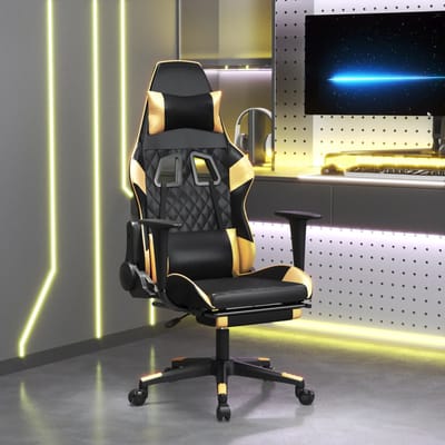 vidaXL - Gamestoel - met - voetensteun - kunstleer - zwart - en - goudkleurig