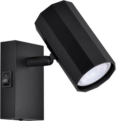 Glitzerlife - Wandspot Wandlamp - Opbouwspot - 1xGU10 fitting - draaibaar 350° en kantelbaar 90° - met schakelaar - metaal - Ø10,5cm - zwart