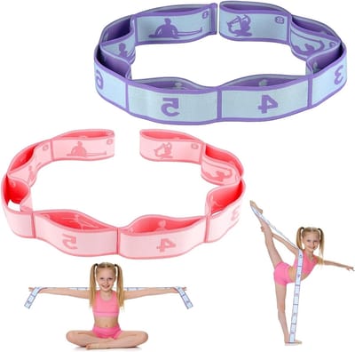 Yoga Riemen - Stretchband Gymnastiek - Flexibiliteit Verbeteren - 8 Verstelbare Lussen - 90 cm - Blauw Violet Roze