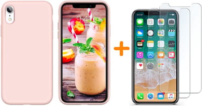Hoesje Geschikt voor iPhone Xr Hoesje – Licht Roze Liquid siliconen Hoesje Nano TPU backcover - met 2 Pack Screenprotector / tempered glass