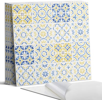 Coloray Wandpanelen Zelfklevend - Mozaïekpatroon met versieringen Zelfklevende Wandpanelen - 50 cm x 50 cm - Blauw Wandpaneel PVC - 4 stuks - Texturen Wandpanelen Zelfklevend - Keuken Wandpanelen - Wandpanelen Badkamer