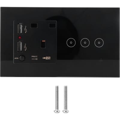 Panneau de prises murales Wi-Fi à 3 prises avec ports USB et télécommande par application black