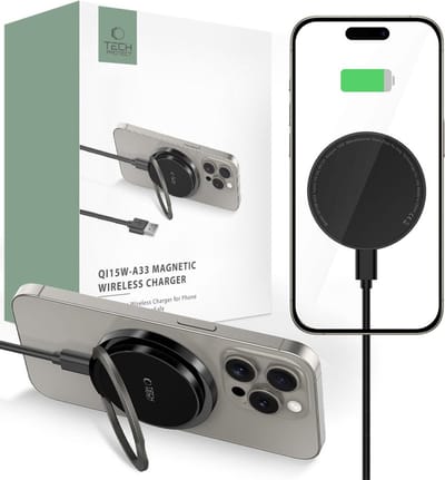 Tech-Protect QI15W-A33 Inductive Charger with MagSafe and Stand with USB-A / USB-C Cable - Black