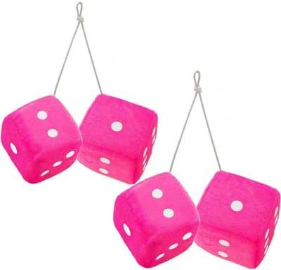Daity 2 paar - Pluche dobbelsteen autohangers - 7 cm rode pluche autospiegel pluche dobbelstenen - autohanger driedimensionale kubus dobbelstenen (Rozerood)