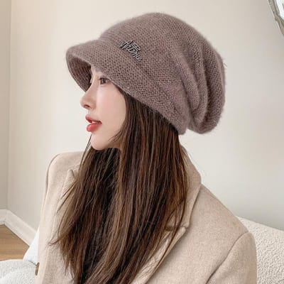 Chapeaux Dumpling pour Femmes en Automne et en Hiver Style Coréen Polyvalent Laine de Lapin Chapeau Froid Chapeau de Confinement Chaleureux Chapeau en Laine Tricoté Pullover Anti-Froid One Size