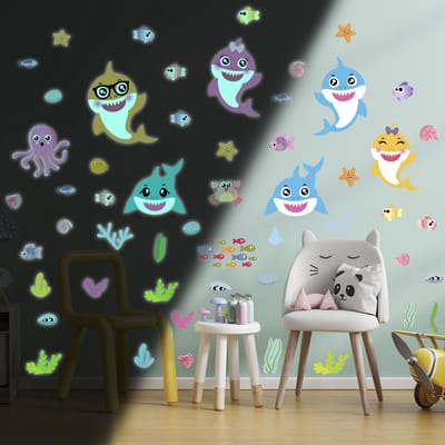 Lichtgevende sticker - ZEEDIEREN - Fluorescerende muur-/plafondsticker voor kinderen - 105x80cm