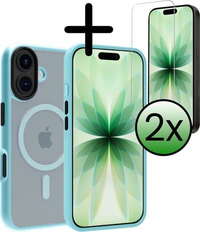 Hoesje Met 2x Screenprotector - Geschikt voor Apple iPhone 17 - Magsafe Compatible - Sterk & Shockproof - Back Cover - Shock Proof Case - Telefoon Hoes - Lichtblauw