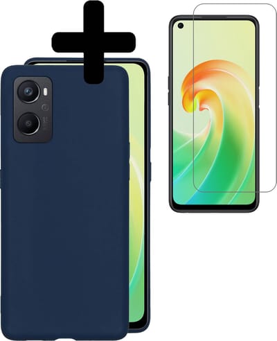 Hoesje - Met Screenprotector - Geschikt voor OPPO A76 - Sterk & Shockproof - Back Cover - Siliconen Case - Telefoon Hoes - Telefoonhoesjes - Donkerblauw