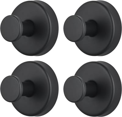Zware Zuignap Haken voor Badkamer en Douche - Verwijderbare RVS Haken voor Handdoeken, Badjassen en Loofahs - Geschikt voor Glas, Tegels en Spiegels (4 Stuks), Mat Zwart