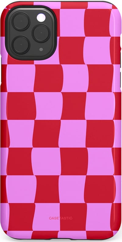 Casetastic hoesje geschikt voor Apple iPhone 11 Pro Max - Dubbellaagse bescherming - Dansend Ruitje - Fashion Case - Rood Lavendel Roze