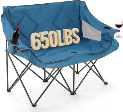 XL Campingstoel Aluminium Blauw voor 2 Personen - Robuust en Comfortabel